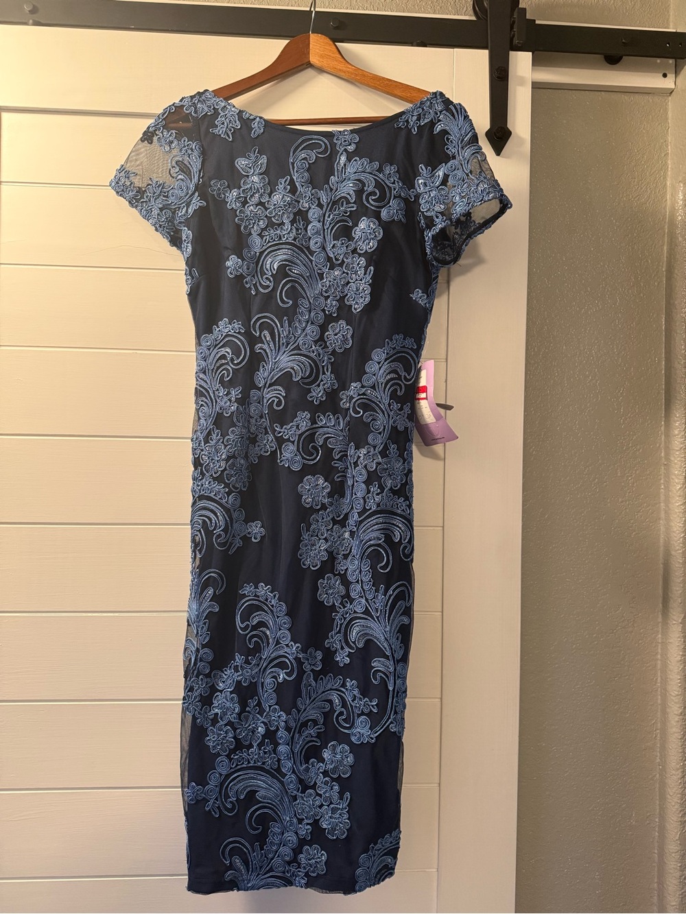 JS Collections Soutache Embroidered Navy Sheath Dress
